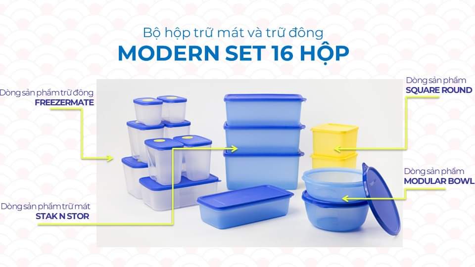 Bộ Hộp Tupperware Trữ Đông và  Mát Modern Set 16 Hộp - Hàng Chính Hãng