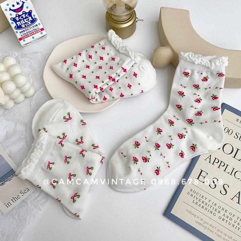 SET TẤT TRẮNG CỔ CAO NỮ VỚ CAO CỔ TIỂU THƯ LOLITA DÂU TÂY TẤT VỚ NỮ CỔ BÈO NHÚN ULZZANG STYLE HÀN QUỐC