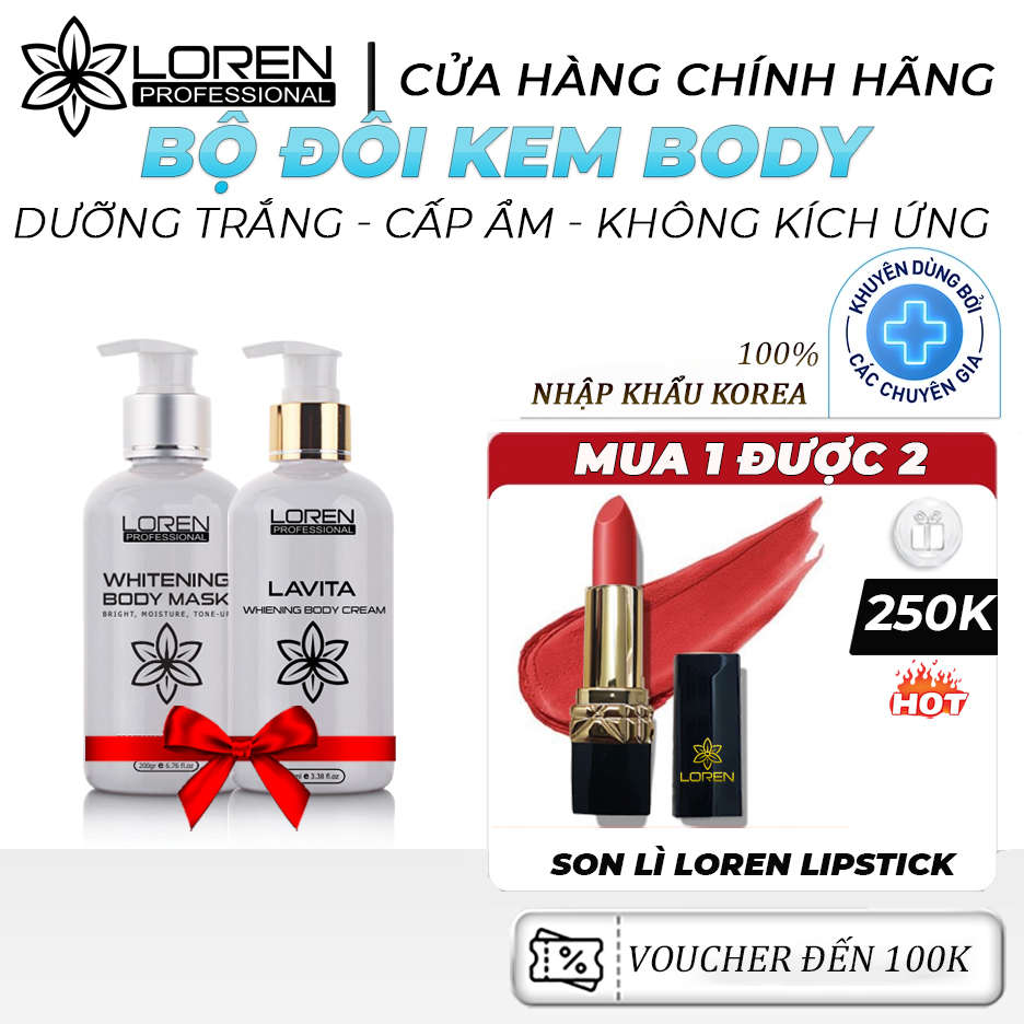 Bộ đôi kem ủ trắng Whitening Body Mask và kem dưỡng da Lavita Whitening Body toàn thân thương hiệu Loren Professional 200ml