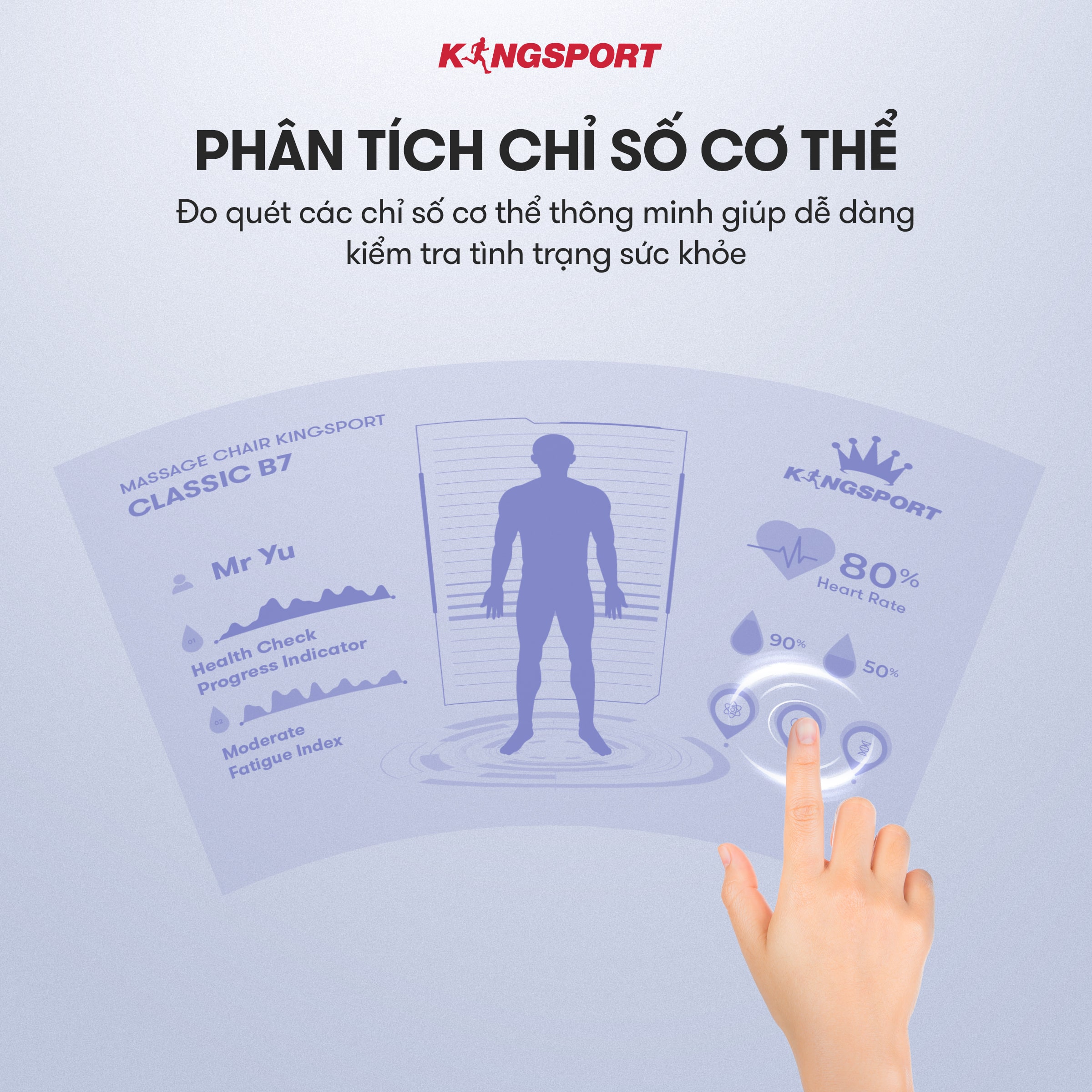 Ghế massage KINGSPORT B7 công nghệ massage Kingtech Dual, đo chỉ số sức khỏe, 20 bài massage Cao cấp