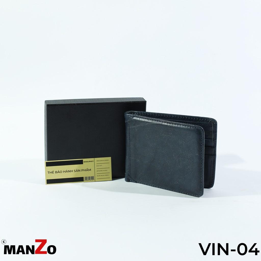 Bóp nam da bò MANZO VIN-04 màu xanh đậm phong cách bụi bặm Bảo hành 18 tháng tại Manzo