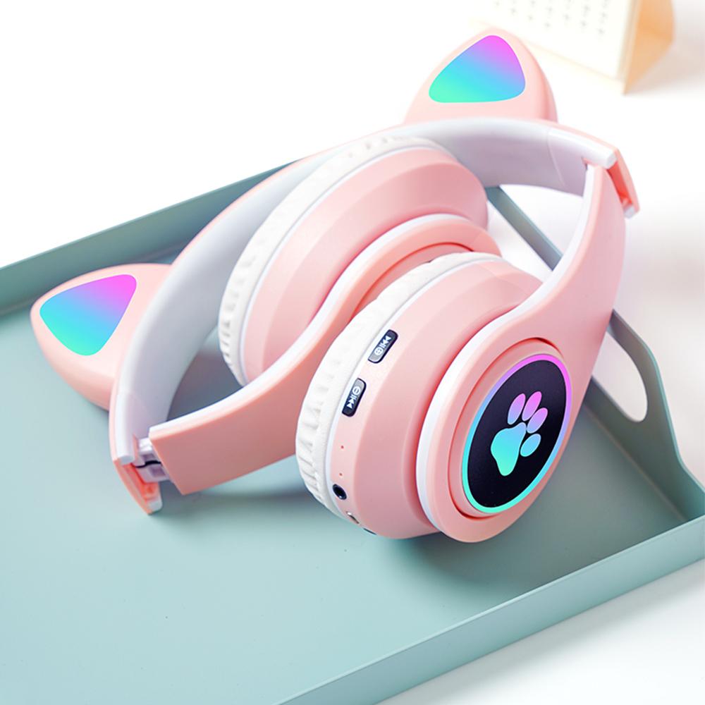 Tai nghe không dây Bluetooth Cat Ear Glow Light Stereo Mũ bảo hiểm Bass Trẻ em Girl Quà tặng PC Điện thoại Điện thoại Tai nghe Màu sắc: B39B Pro Purple