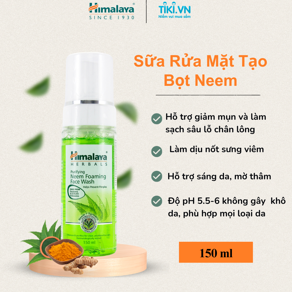 Sữa Rửa Mặt Tạo Bọt Neem Ngừa Mụn Trứng Cá Himalaya Herbals (150ml)