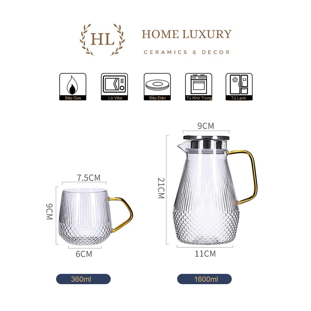 BỘ BÌNH CỐC BOROSILICATE SIÊU NHẸ - CHỊU NHIỆT - CƯỜNG LỰC | Bình cốc thuỷ tinh phong cách NORDIC vân kim cương