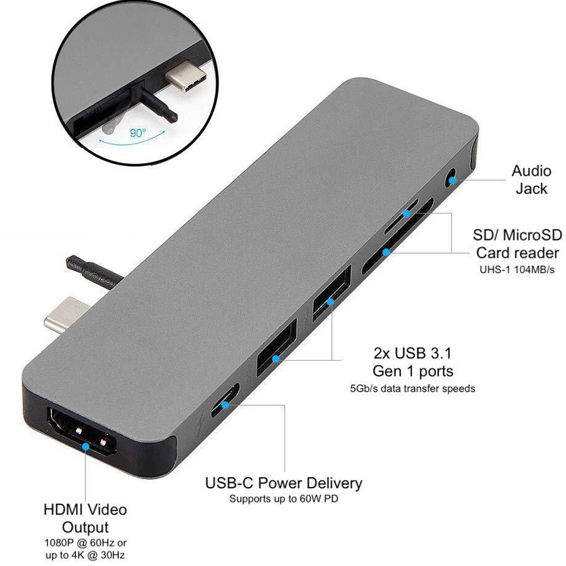 Cổng Chuyển HyperDrive SOLO 7-in-1 USB-C Hub For MacBook, PC &amp; Devices - GN21D - HÀNG CHÍNH HÃNG