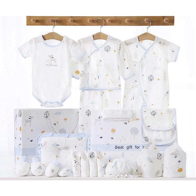 Hộp quà tặng set đồ sơ sinh dành cho bé trai và gái 19 chi tiết.