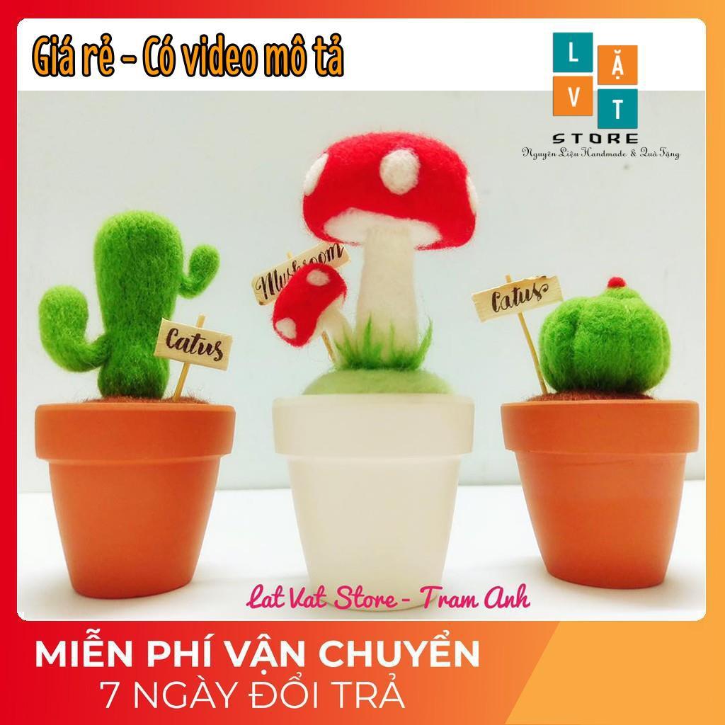 KIT Len Chọc đủ nguyên liệu làm cây xương rồng - Needle felting