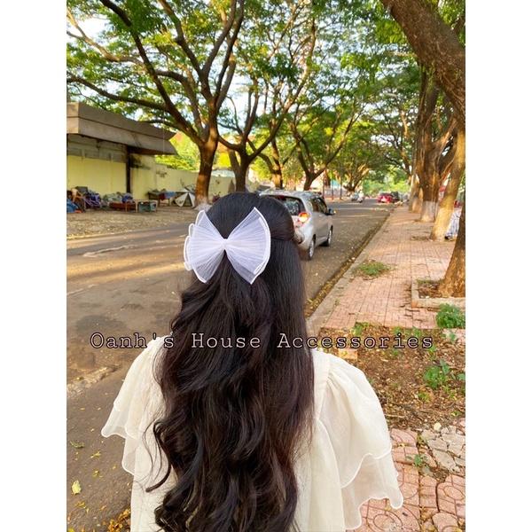 Kẹp nơ voan xốp nhún cuốn biên