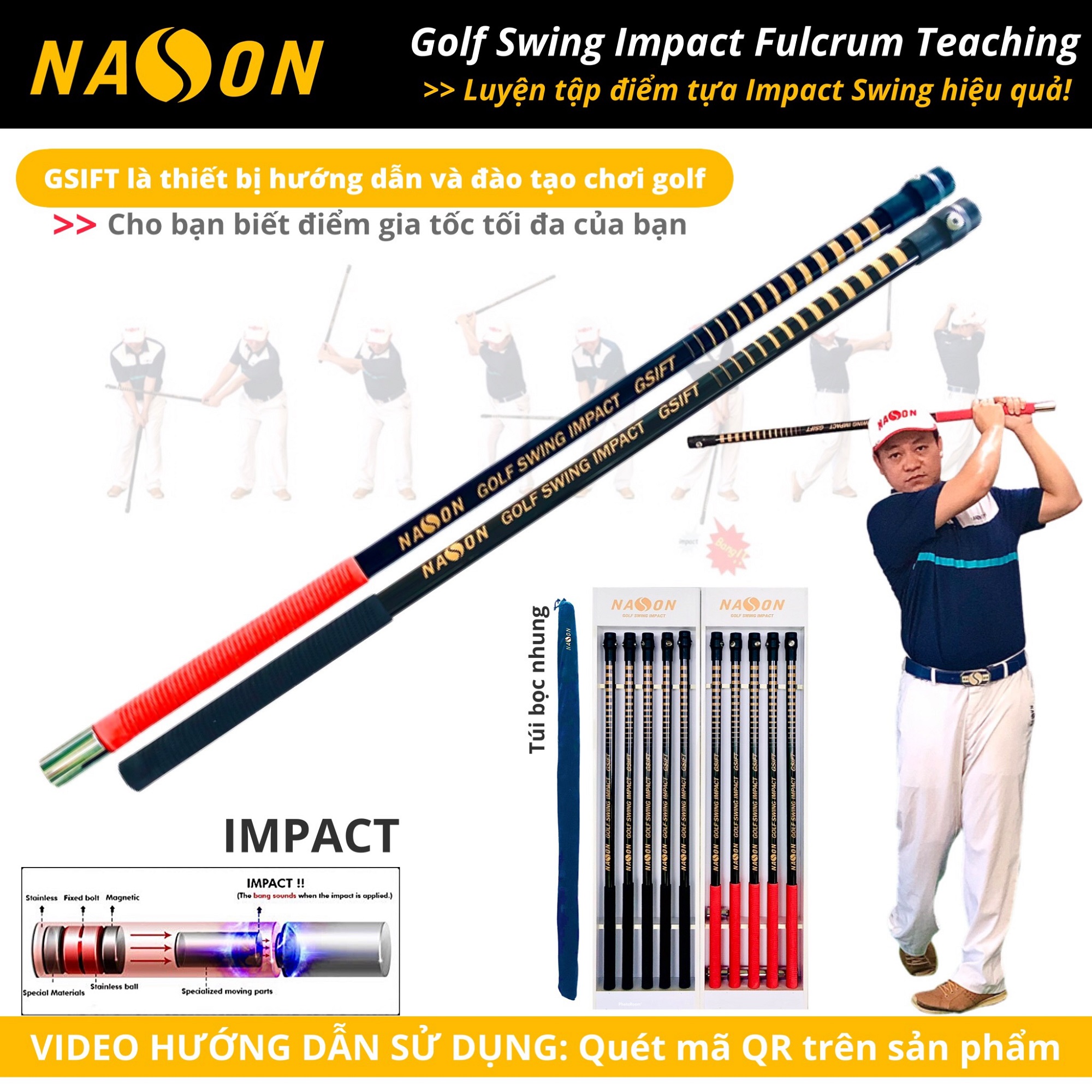 GOLF SWING IMPACT FULCRUM TEACHING (Gậy tập luyện điểm tựa impact) - Phiên bản chuyên nghiệp (Màu đỏ)