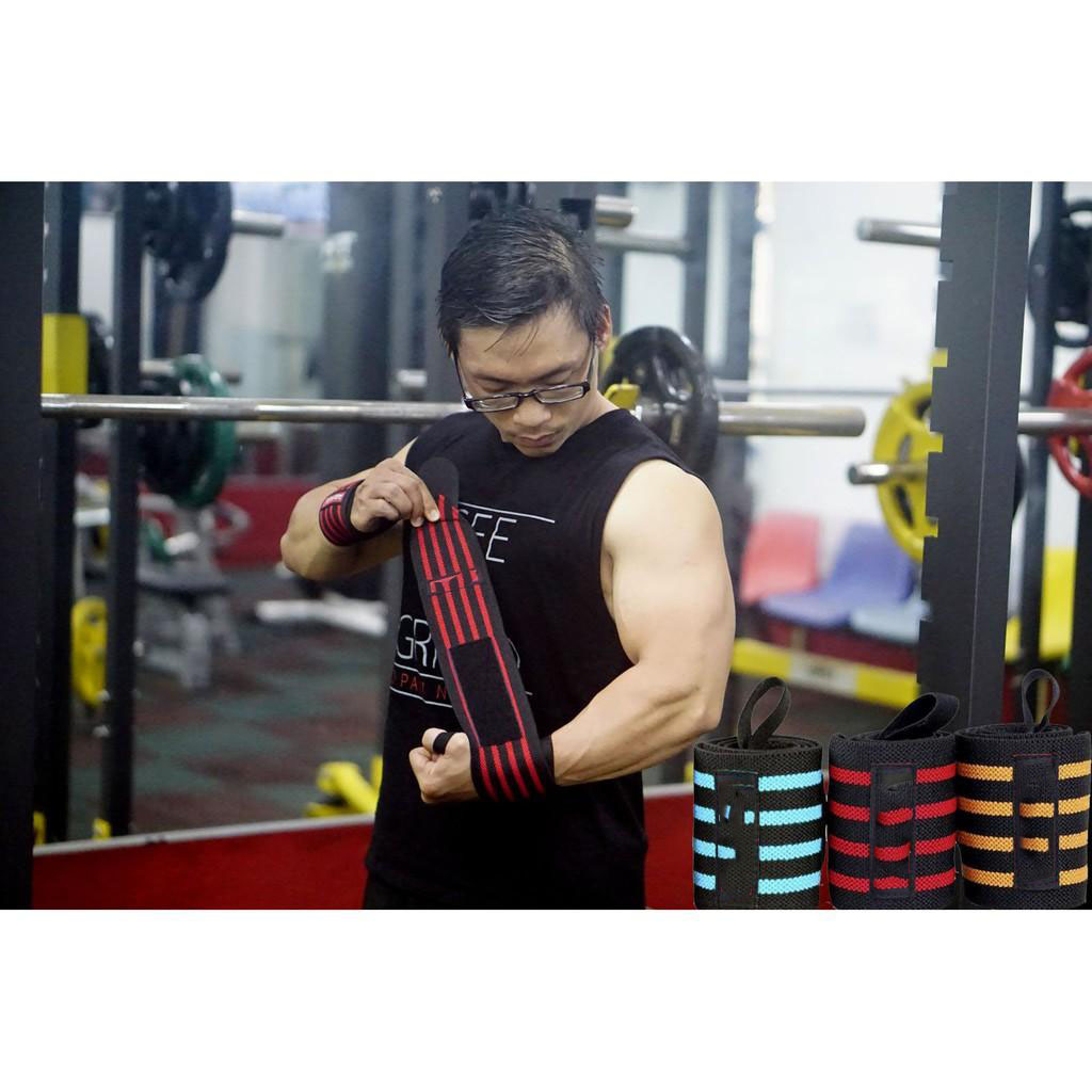 Băng quấn cổ tay tập gym dẻo dai bản 4 sọc dài cao cấp AK'22