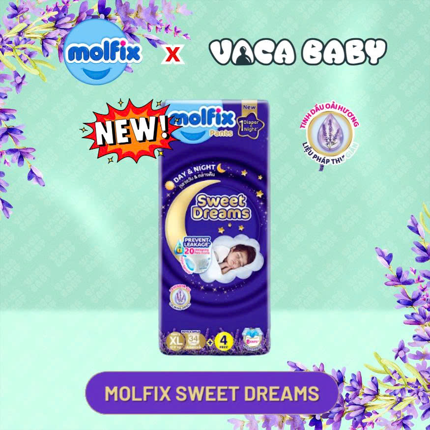 (New) Tã bỉm QUẦN Molfix Sweet Dream siêu cao cấp với tinh dầu oải hương lavender cho bé size XL