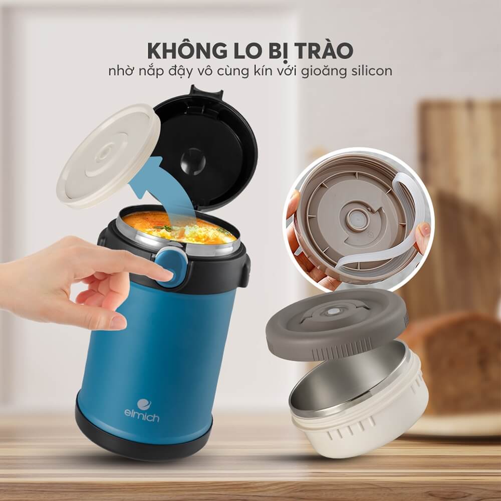 Hộp cơm giữ nhiệt inox 304 Elmich EL8303 2L, Hàng chính hãng, gồm 3 hộp, có túi đựng - JoyMall
