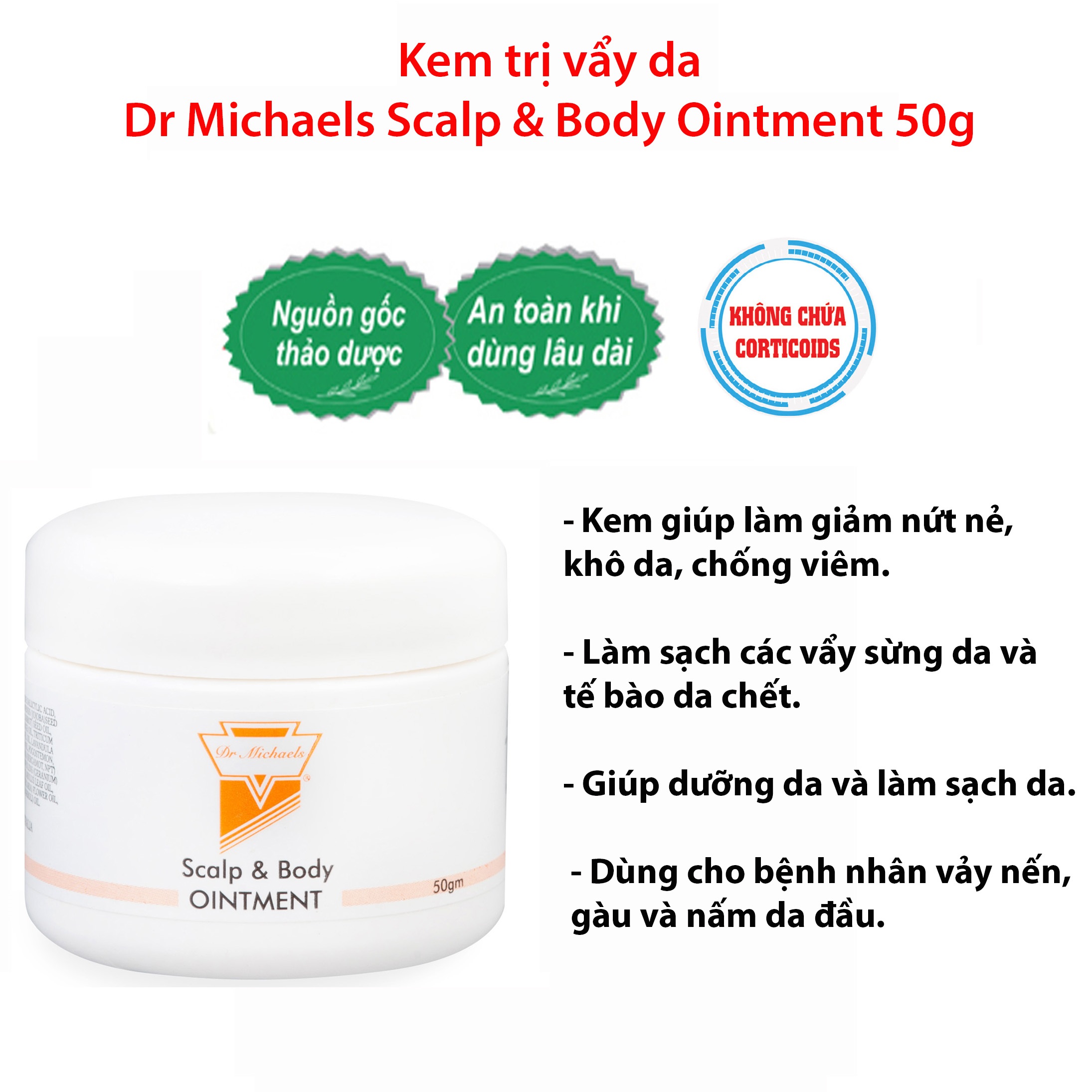 Kem bôi dành cho da Vẩy nến, Nấm da đầu và Gàu Dr Michaels Scalp &amp; Body Ointment 50g/250g - OTC