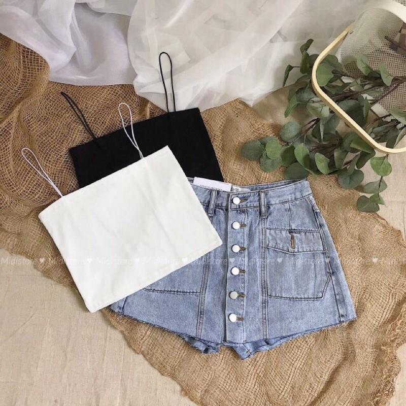 Áo 2 Dây Cotton Sợi Bún Dáng Ngắn Croptop