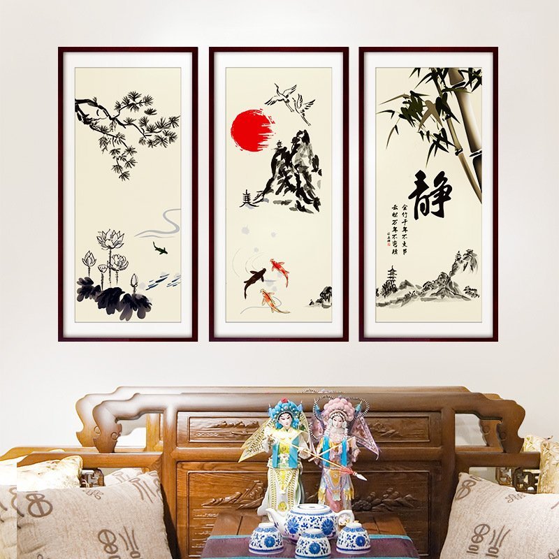 Decal dán tường tranh phong cảnh thư pháp