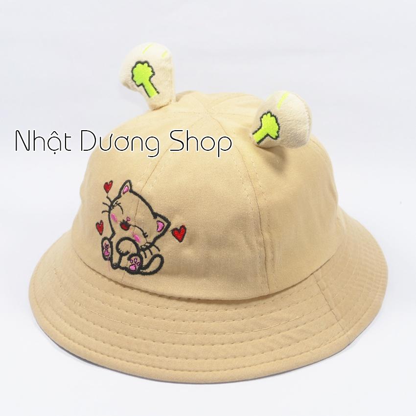 Nón bucket ,nón tai bèo trẻ em hình CON MÈO dễ thương - chât liệu vải nhung mềm mại tạo cảm giác cho bé