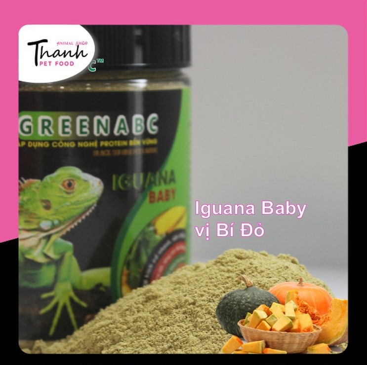 Thức ăn bò sát Iguana Baby nhãn GREENABC vị bí đỏ dùng cho Iguana từ mới nở cho đến 9x – Tăng trưởng nhanh, lên màu đẹp, phòng chống MBD, teo đuôi – Hộp 230g