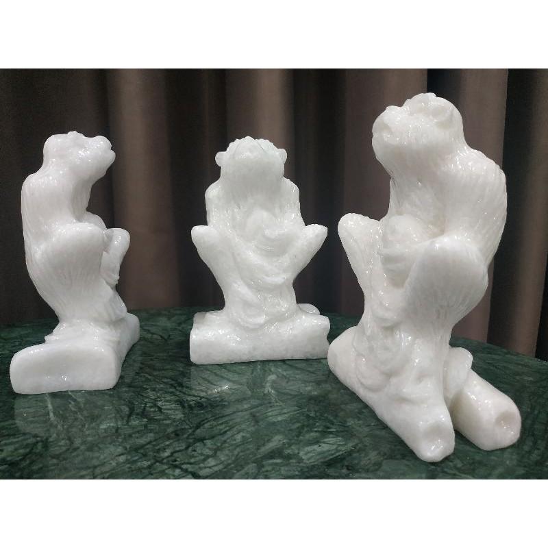 Tượng khỉ đá trắng cao 15cm