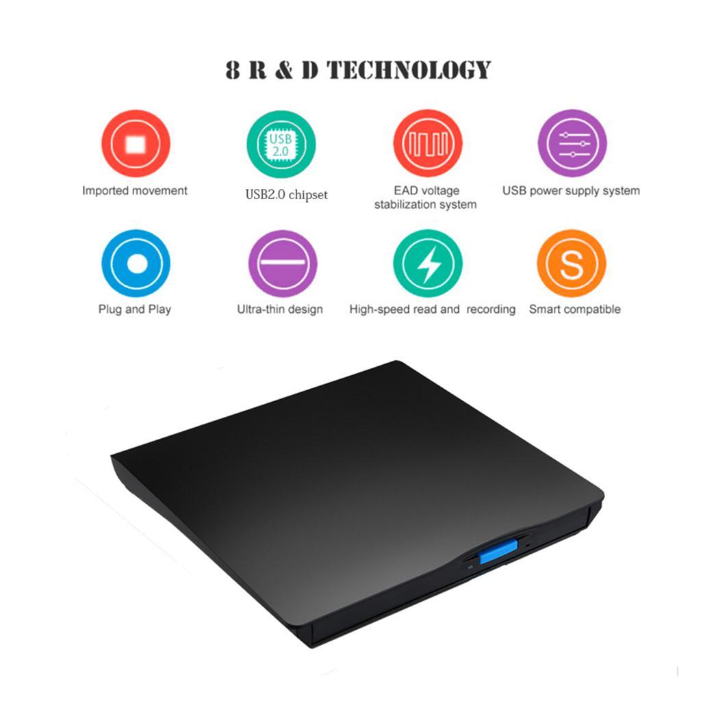 Prettyia External USB 2.0 CD Drive DVD Drive RW Burner for Windows OS