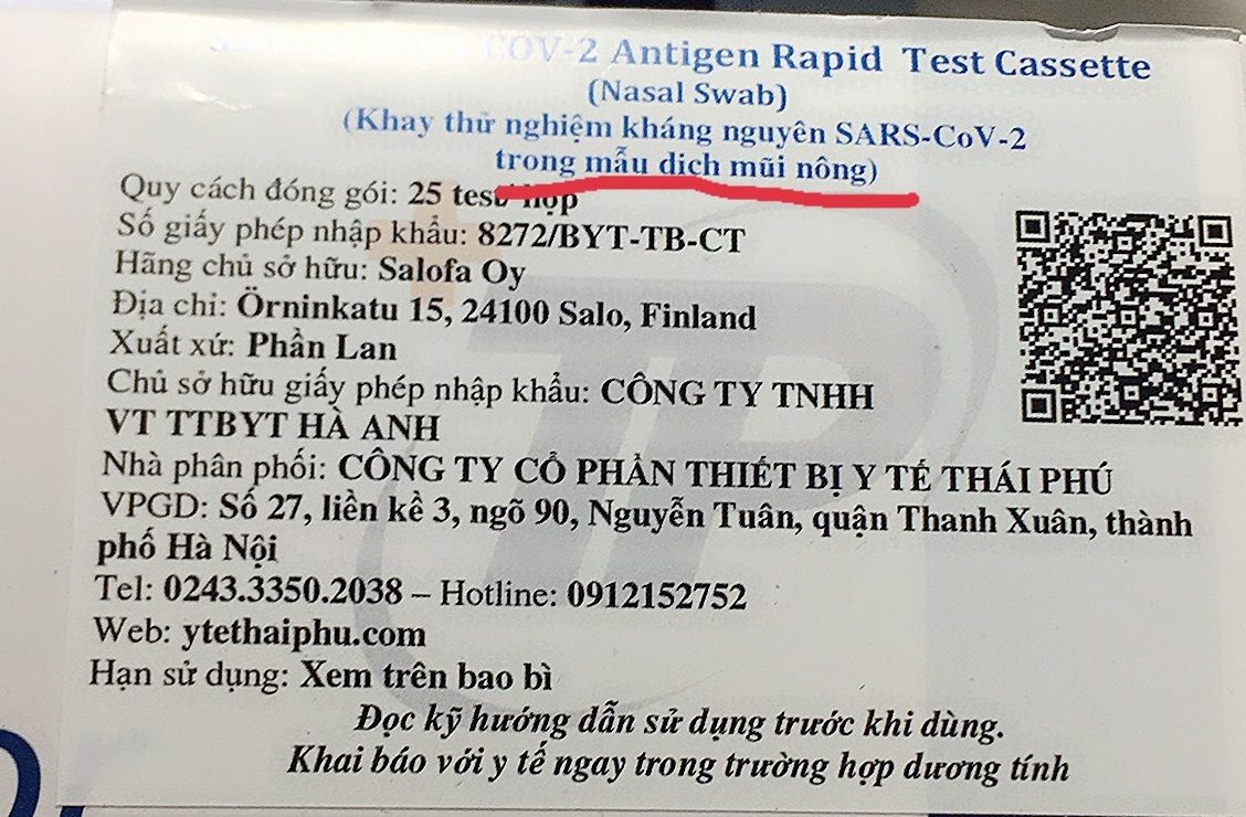 Combo 2 Kit Test Covid 19 dịch mũi nông Salocor Phần Lan đã được Bộ Y Tế cấp phép lưu hành - Hàng Nhập Khẩu chính ngạch -  lấy sâu chỉ 1cm, không đau, phù hợp với trẻ em mọi lứa tuổi.