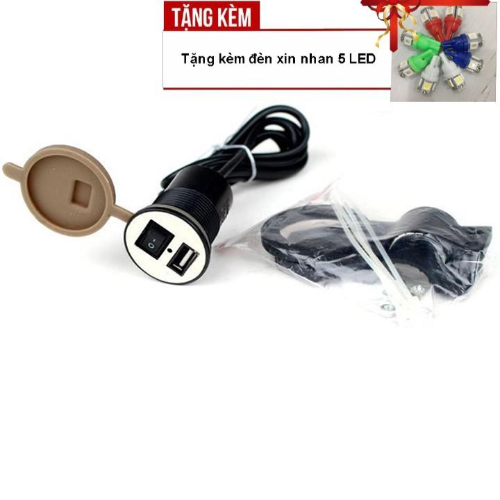 Bộ sạc pin điện thoại gắn trên xe máy, ô tô siêu tiện lợi A222-TK36 - Tặng kèm đèn xi nhan 5 Led
