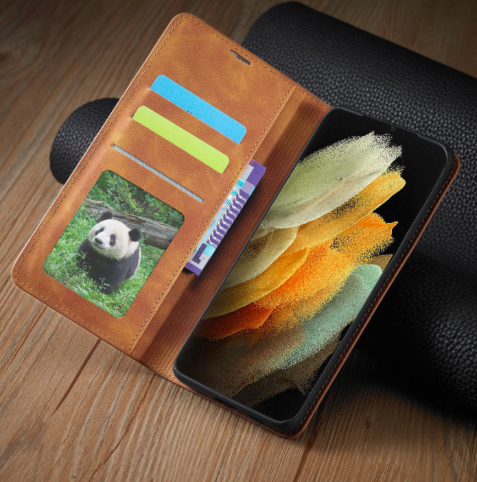Bao da bò non dạng ví hãng Greencase dành cho Samsung S21, S21 Plus, S21 Ultra - Hàng chính hãng