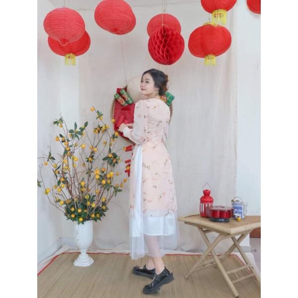 Set áo dài WONDERHOUSE họa tiết hoa mặc Tết dễ thương xinh sắn