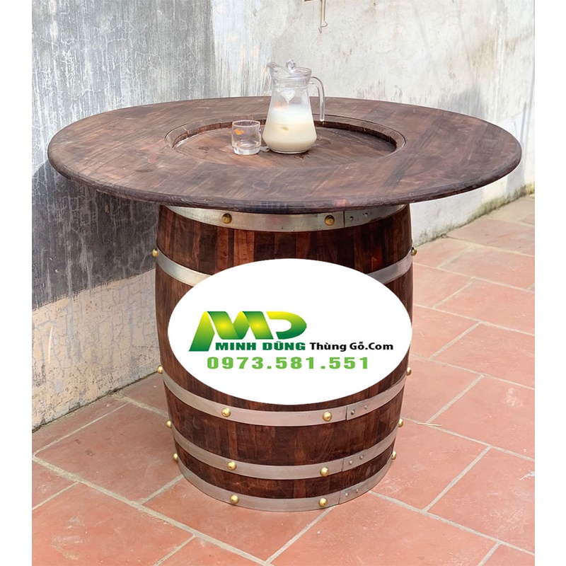 Bàn thùng rượu gỗ quán bar bàn thùng rượu được làm bằng gỗ Thông lên màu giả cổ