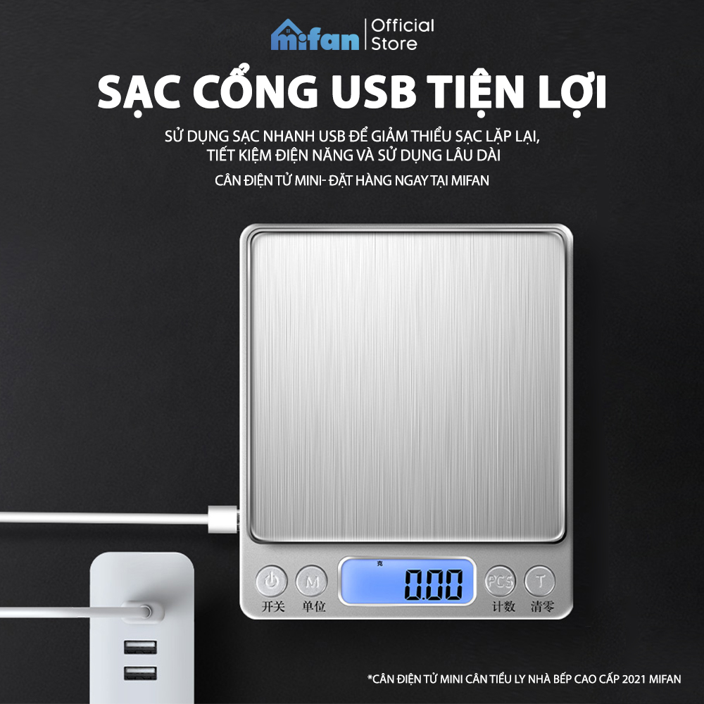 Hình ảnh Cân Điện Tử Mini Cao Cấp 2021 MIFAN 0.01g - 3kg - Nhỏ Gọn, Siêu Chính Xác, Thép Không Gỉ, Màn LCD -Tặng 2 Đĩa Cân Và Pin