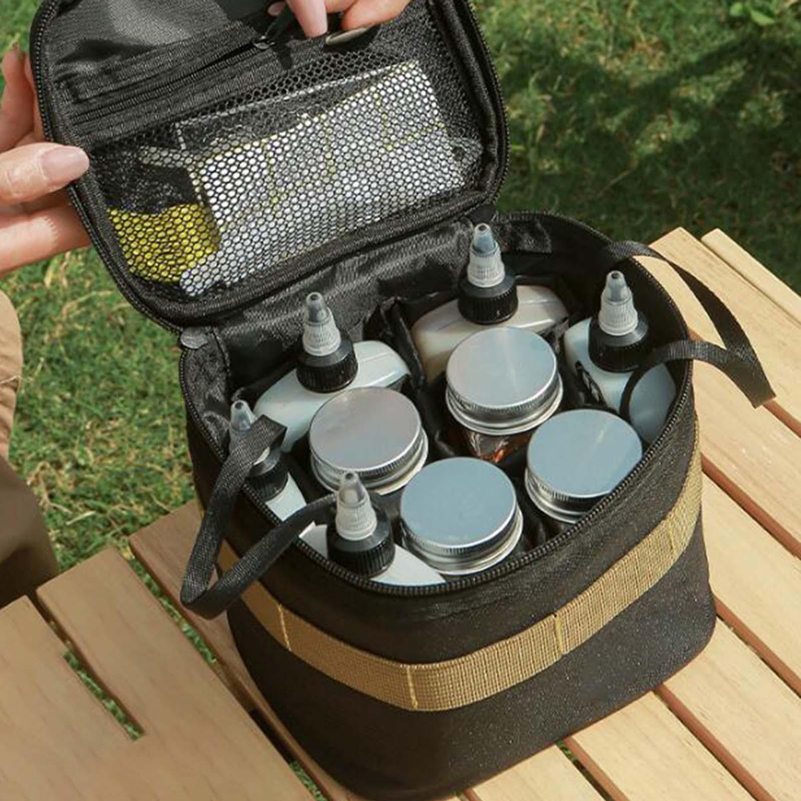 Camping Spice Jars Bag Travel Bag Tote Bag, Carrying Bag Sauce Pouch, Container Case Separable Storage Bag for Camp Cooking Outdoor Picnic BBQ
