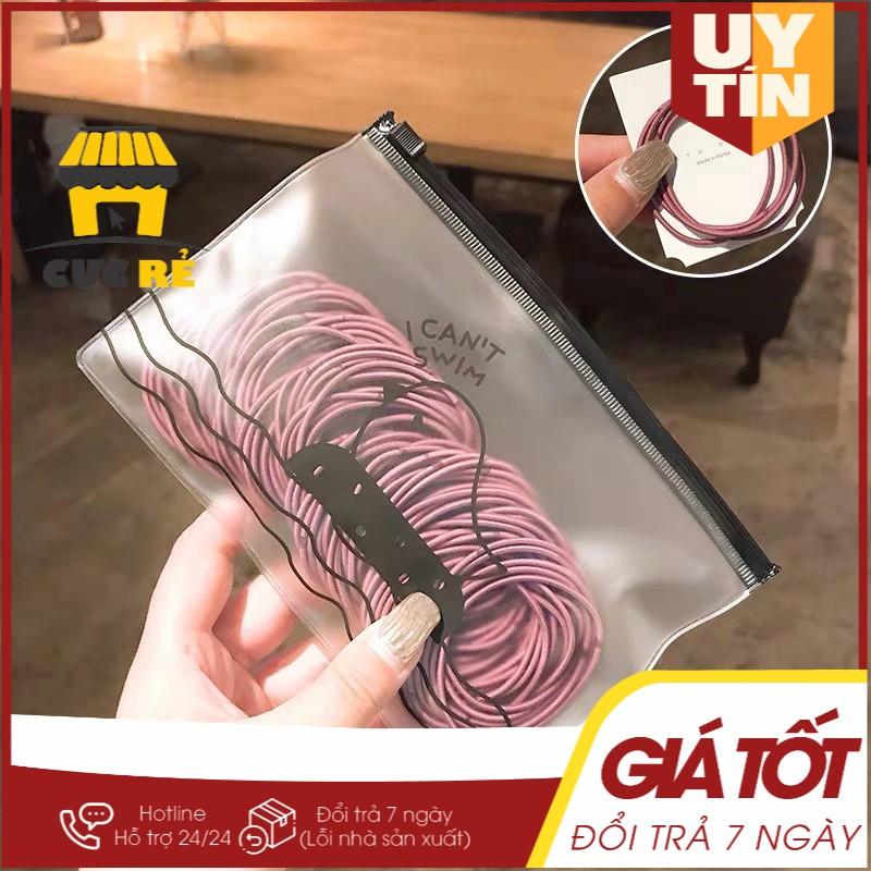Túi 100 Dây Thun Buộc Tóc Co Giãn Nhiều Màu Trơn Phong Cách Hàn Quốc