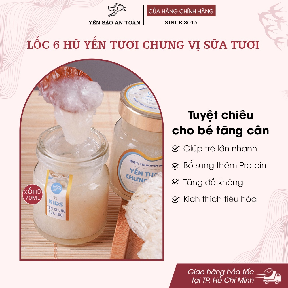 Combo 6 hũ 70ml yến chưng sẵn vị Sữa Tươi từ tổ yến Khánh Hoà, Yến Sào An Toàn