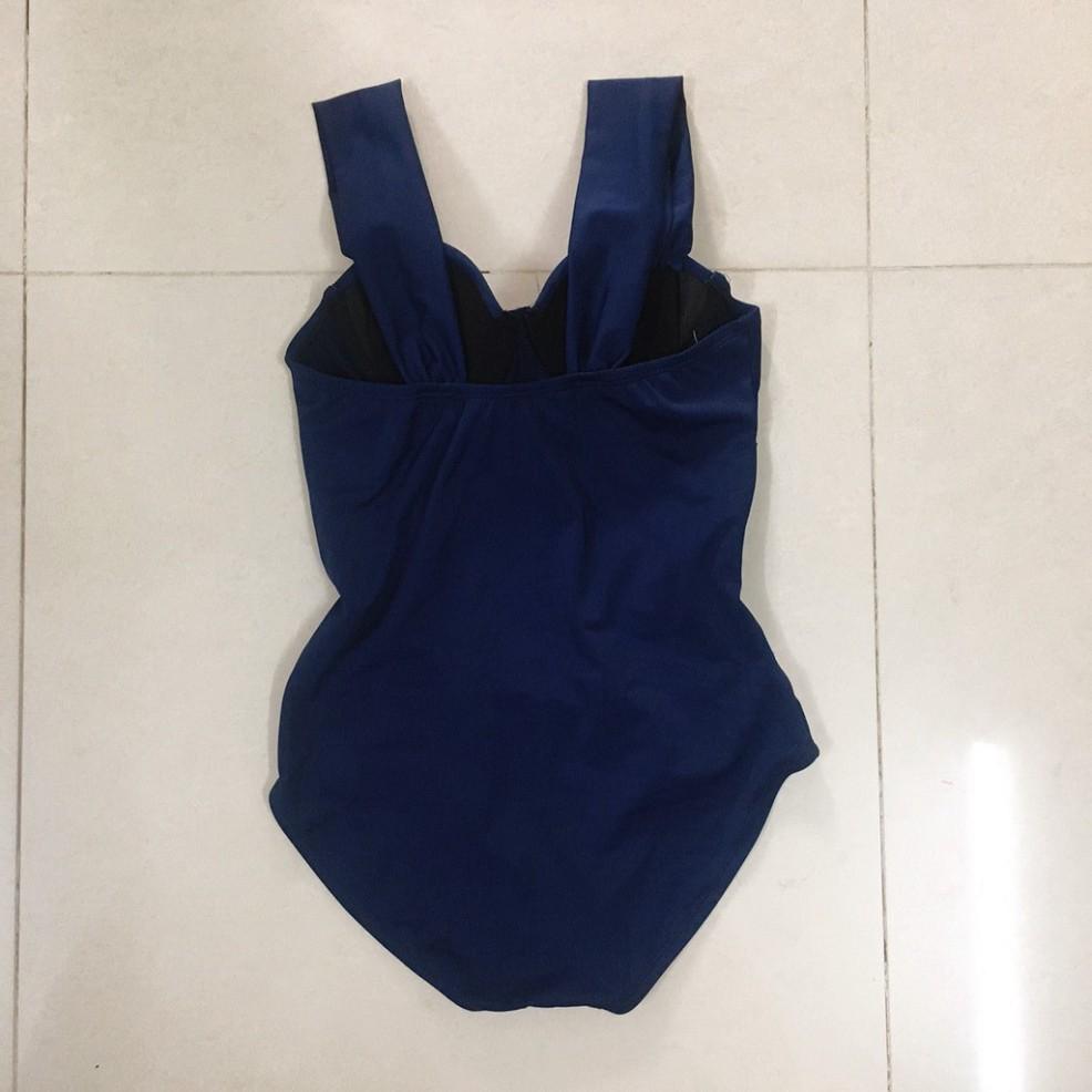 Set bikini liền mảnh nâng ngực che bụng kín đáo màu xanh đen