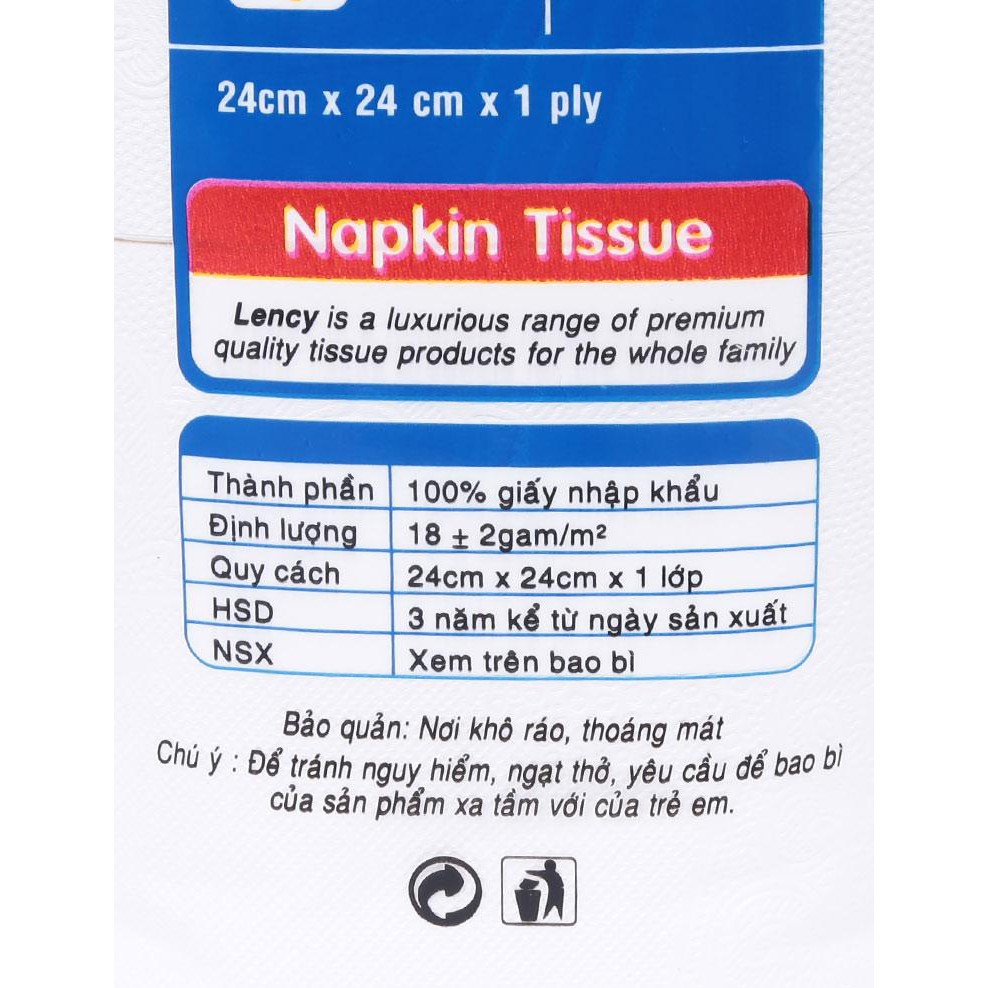 Khăn giấy Lency Napkin 24x24cm gói to 1 kg