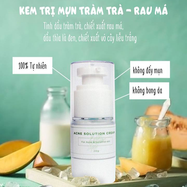 Kem hỗ trợ trị mụn Tràm trà Rau má Acne Solution Cream 20g