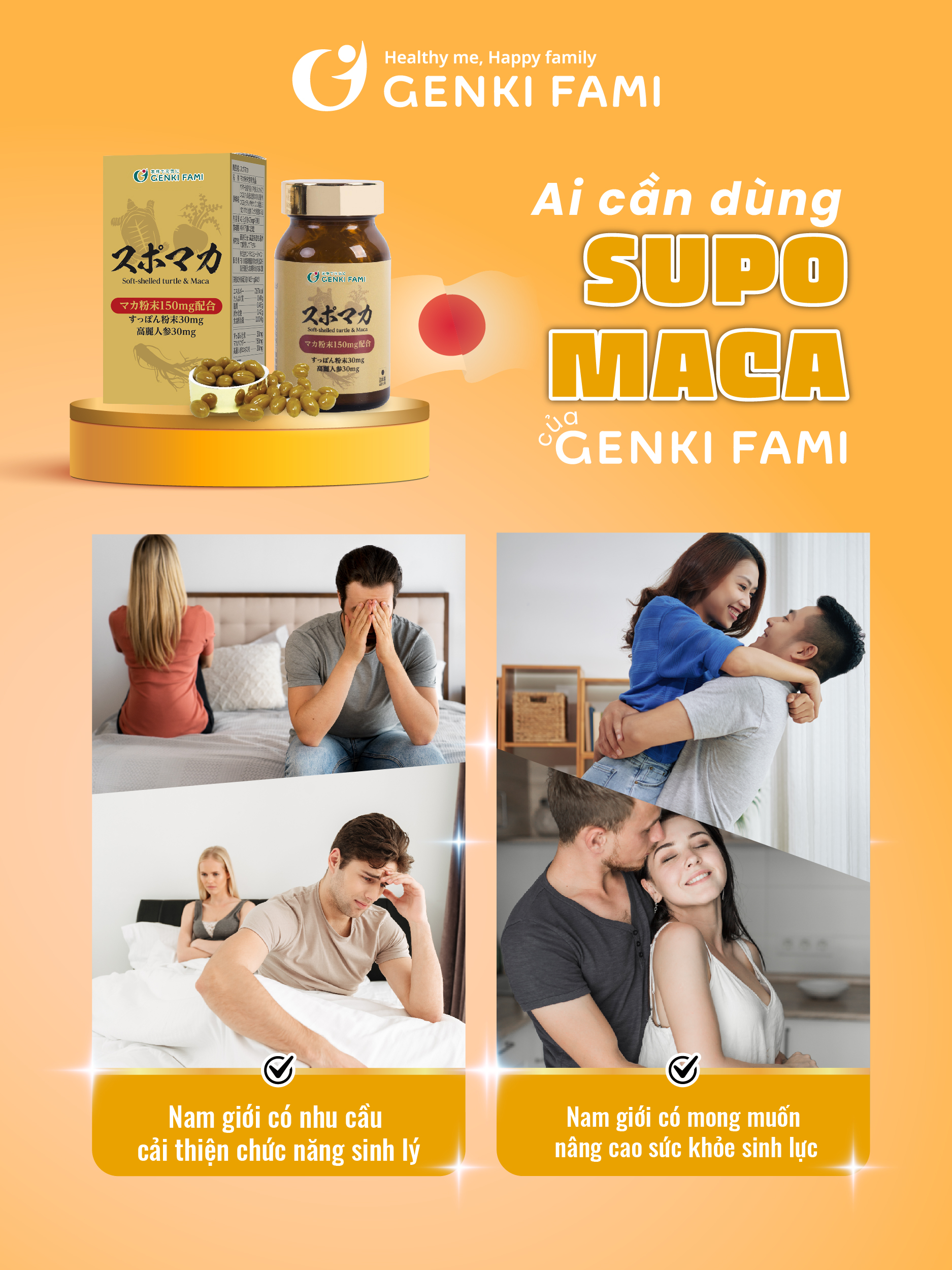 Tăng Cường Sinh Lý Nam Supo Maca Genki Fami Nhật Bản, Chiết Xuất Nhân Sâm, Baba, Hàu Biển - Hộp 90 viên