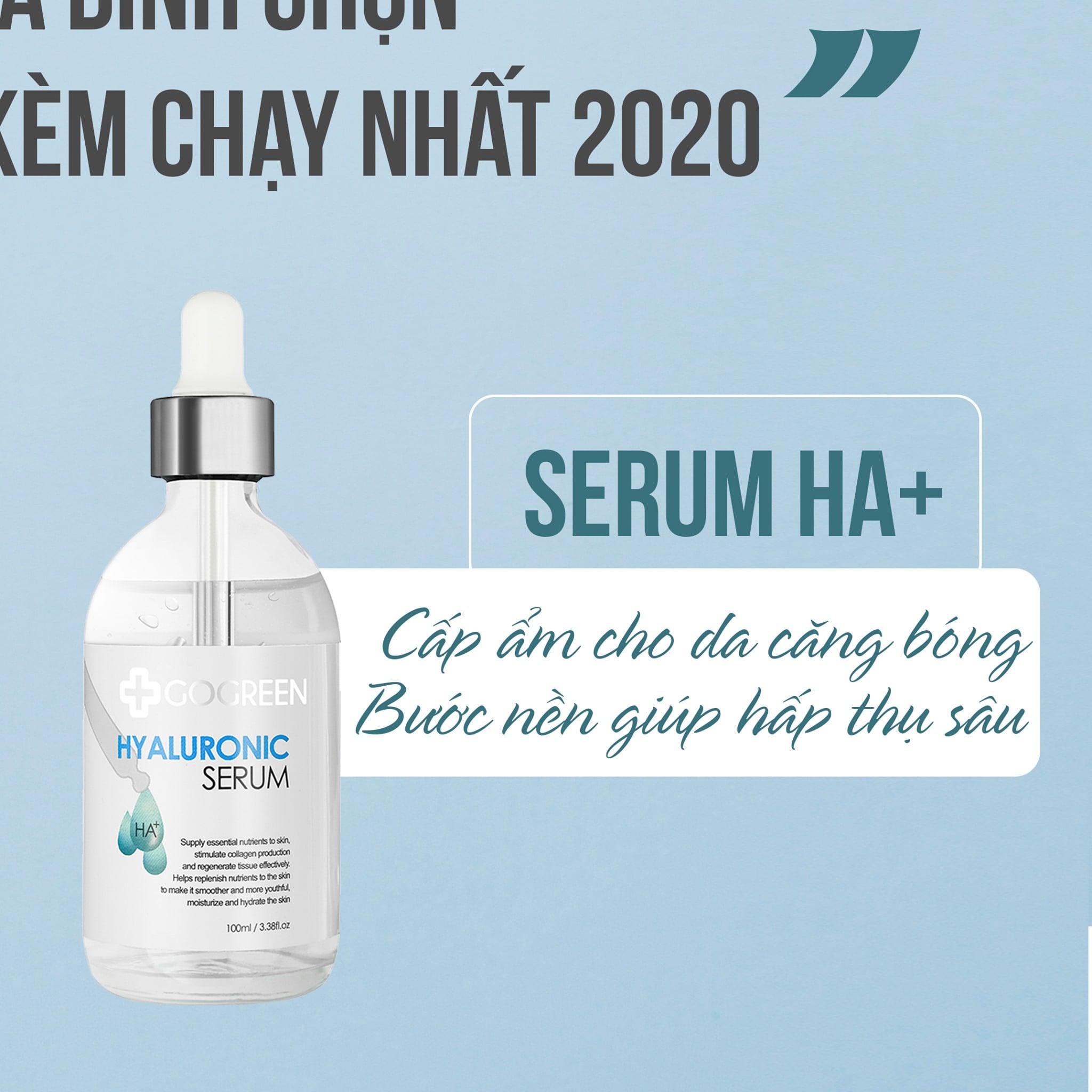 GoGreen Hyaluronic Serum– Serum HA – Cấp nước, giữ ẩm, kích thích sản sinh Collagen cho da – 100ml