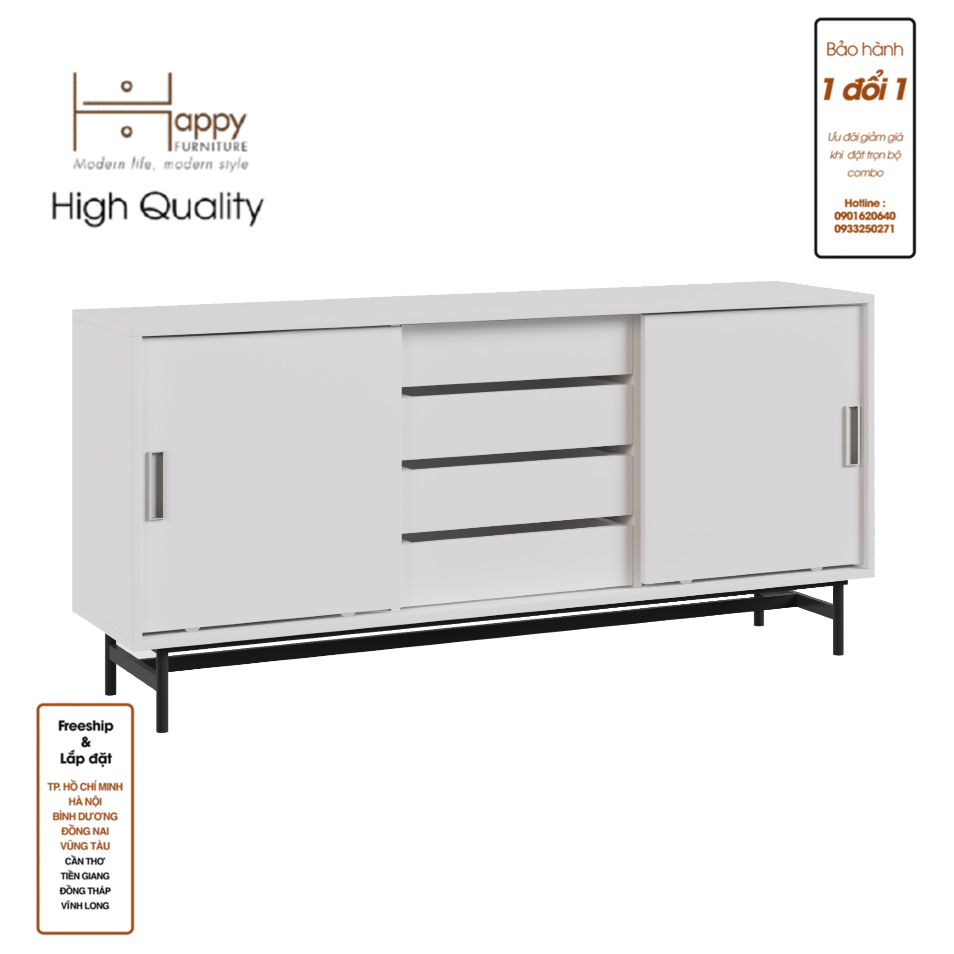 LUCA, Tủ lưu trữ 4 ngăn cánh lùa - Chân sắt, 150cm x 36cm x 70cm , TCL_022
