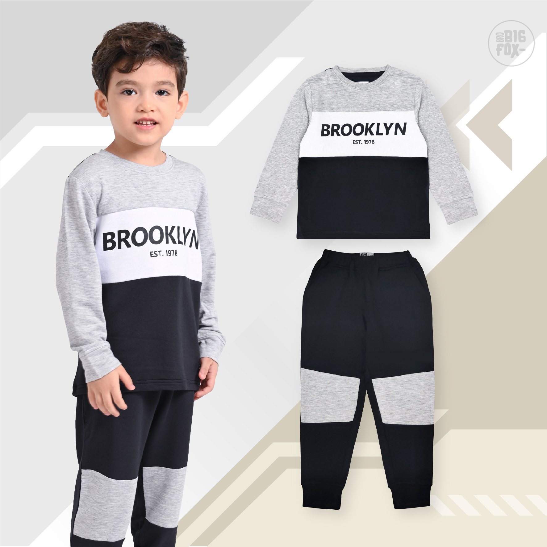 Bộ dài tay bé trai BIGFOX - MISS MEOW size đại, bộ thu đông cho bé phong cách Âu Mỹ phối 3 màu Brooklyn 11 - 38kg