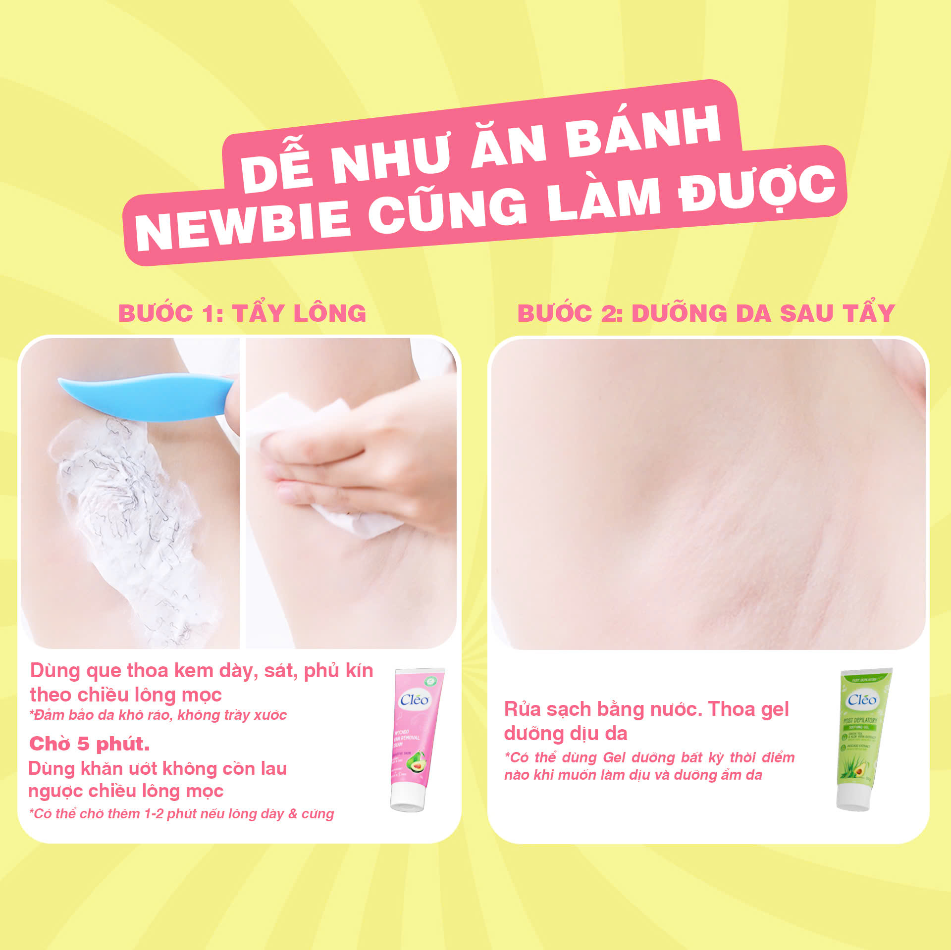Cléo Ready Starter Set Gồm Kem Tẩy Lông Cho Da Nhạy Cảm 25gr &amp; Gel Dưỡng Dịu Da Sau Tẩy Lông 20gr Cho Lần Đầu Tẩy Lông