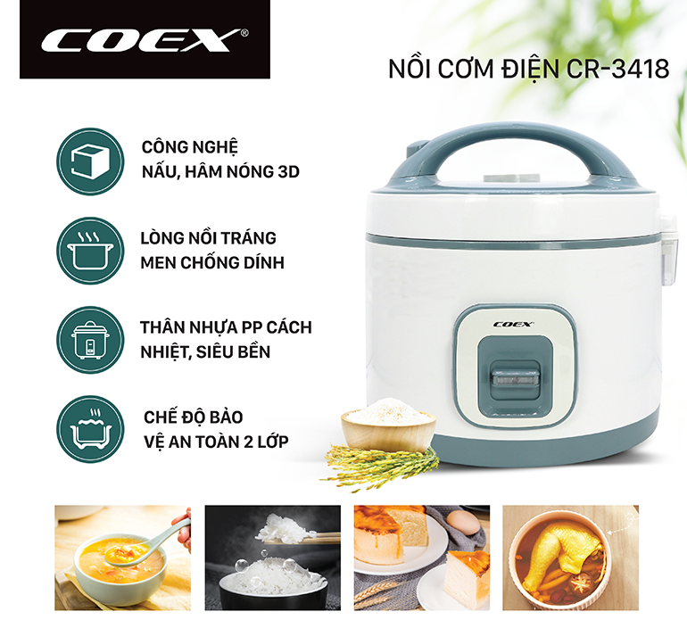 Nồi cơm điện 1.8 Lít COEX CR-3418