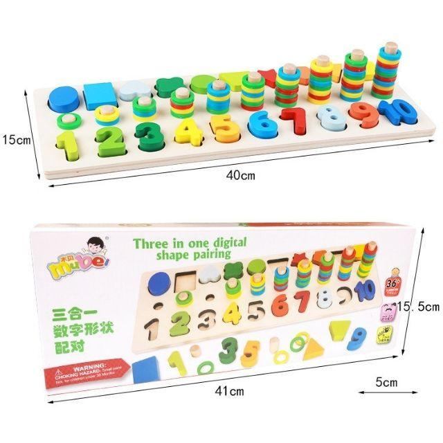 Giáo Cụ Montessori Cột Tính Hình Và Số 2 In 1 Cho Bé