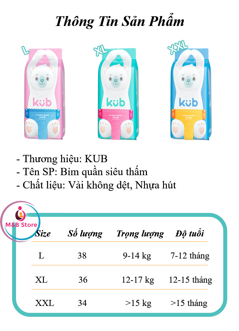 Tả Bỉm Dán/Quần Cao Cấp Siêu Mỏng, Siêu Thấm Hút - KUB, Size Tả Dán S66/M54/L46/XL40, Tả Quần L38/XL36/XXL34