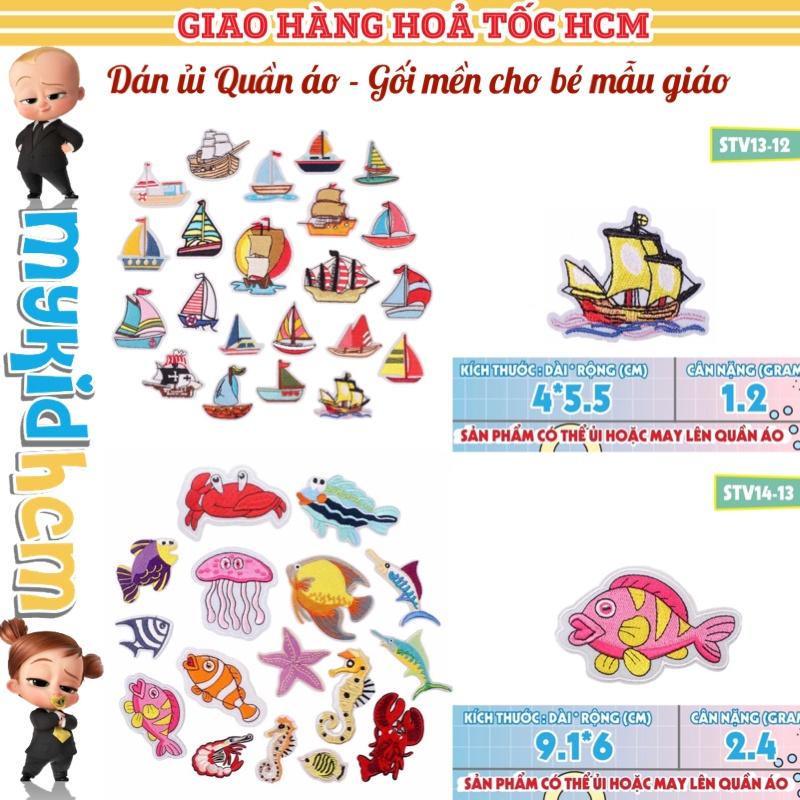 50 MẪU miếng DÁN ỦI quần áo bé GÁI mẫu giáo STICKER THÊU CAO CẤP CÓ SẴN KEO ỦI hình CON THUYỀN CÁ BIỂN