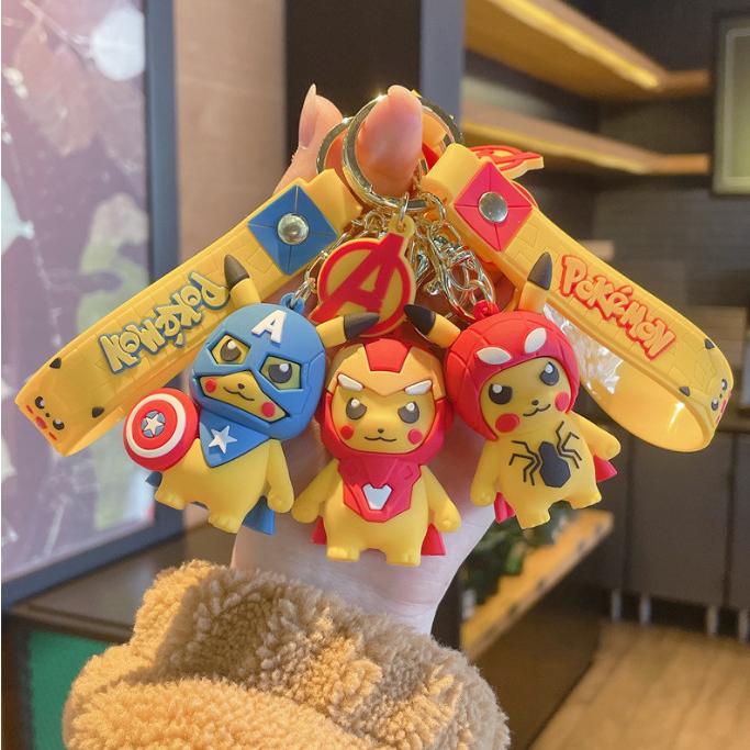 Móc khóa Pokemon Avenger Iron Man, Captain, Wakanda, Dr Strange, Spider Man PVC Loại Tốt