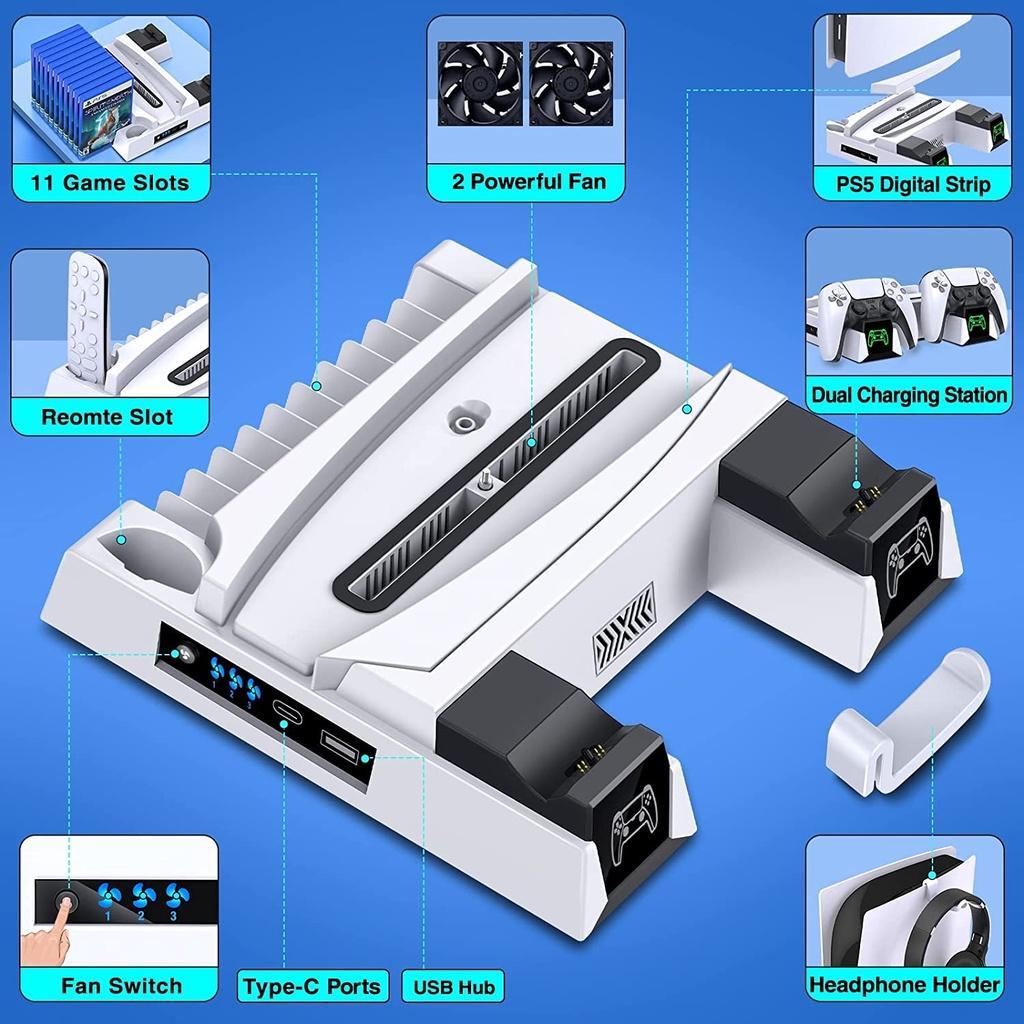 Trạm Sạc Điều Khiển Chơi Game PS5 Kèm 3 Quạt Tản Nhiệt Dành Cho Playstation 5