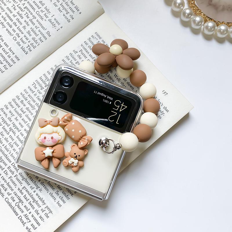 Ốp Lưng Cho Samsung Galaxy Z Flip 4 / Z Flip 3 Trong Suốt Gấu Nâu Kèm Dây Cầm Tay - BUM STORE GALAXY CASE