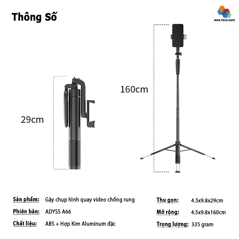 Gậy Chụp Hình Tay Cầm Gimbal Chống Rung CYKE A66 Quay Chụp Video Xoay 360º Ổn Định, Chụp Tự Sướng Selfie Du Lịch Cầm Tay Thu Gọn, Chân Đứng Ổn Định Chống Ngã, Điều Khiển Từ Xa Bluetooth Sử Dụng Được Với APP, Hàng Chính Hãng