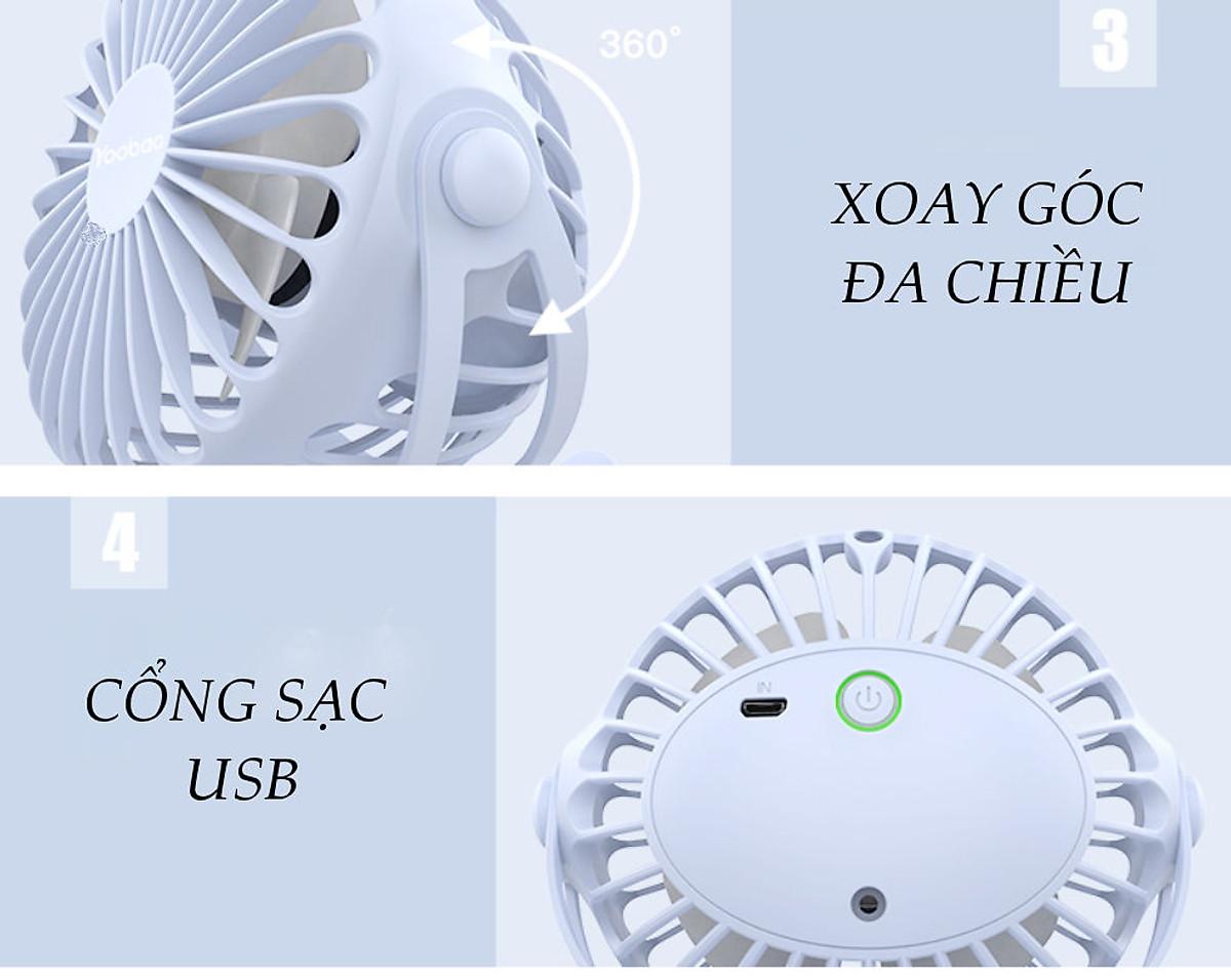 HÀNG CHÍNH HÃNG - Quạt sạc mini F04 Yoobao xoay góc 720 độ, đế kẹp đa năng, an toàn cho trẻ với 4 nấc điều chỉnh gió chính hãng