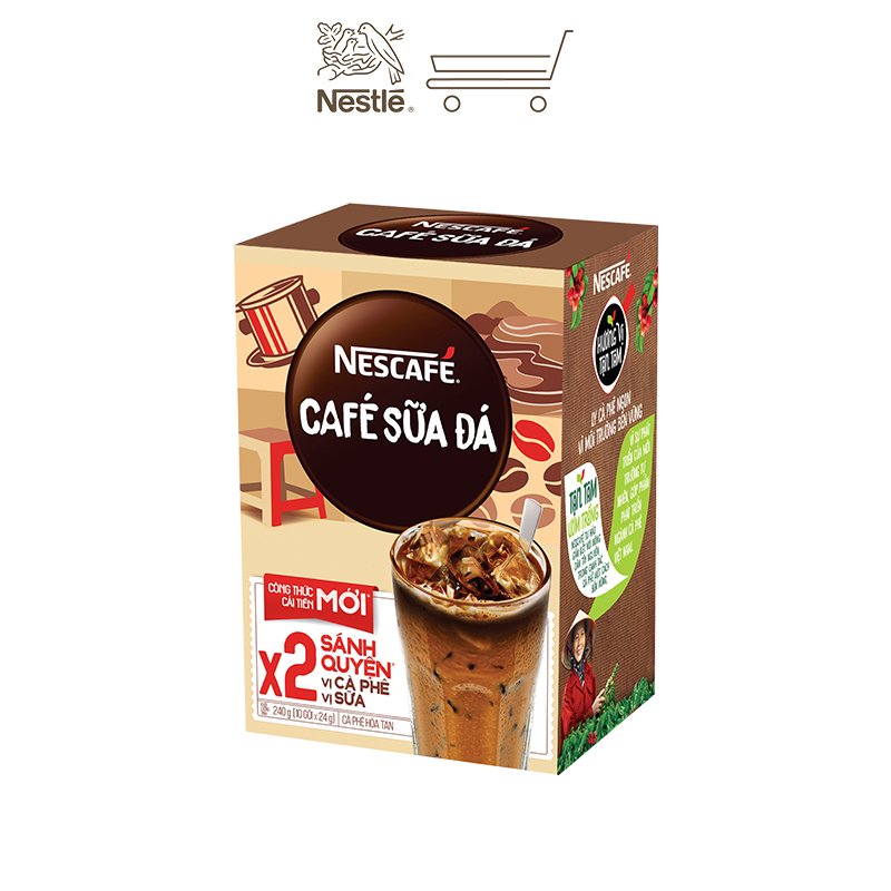 Combo 2 hộp cà phê hòa tan Nescafé 3in1 cà phê sữa đá (Hộp 10 gói x 24g)